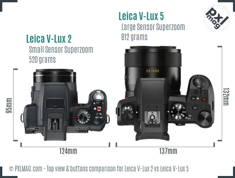 Leica V-Lux 2 vs Leica V-Lux 5 top view buttons comparison