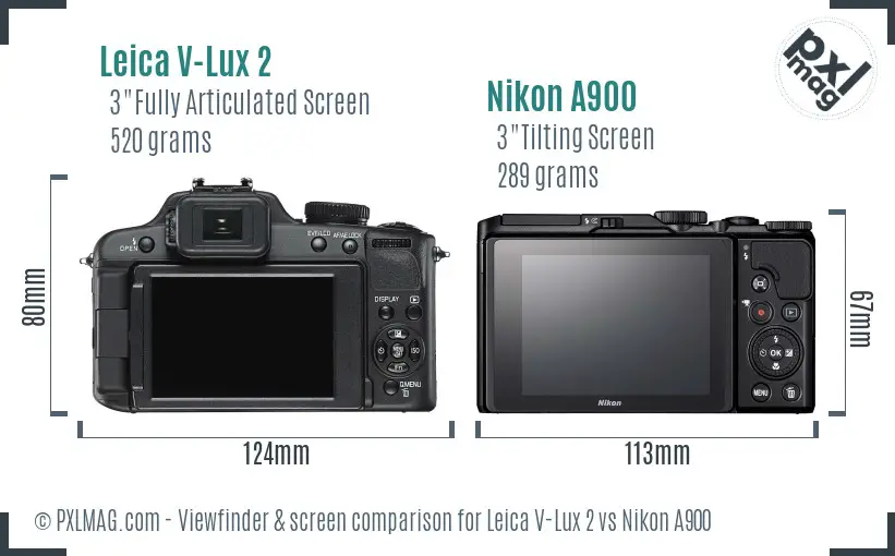 Leica V-Lux 2 vs Nikon A900 Screen and Viewfinder comparison Leica V-Lux 2 vs Nikon A900 Screen and Viewfinder comparison