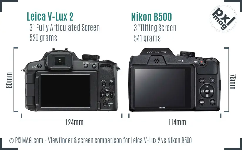 Leica V-Lux 2 vs Nikon B500 Screen and Viewfinder comparison