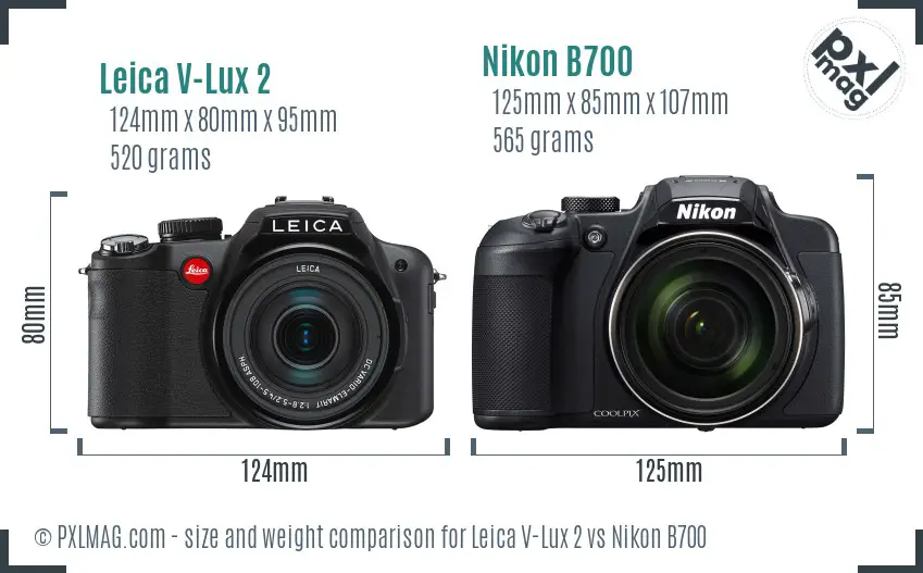 Leica V-Lux 2 vs Nikon B700 size comparison