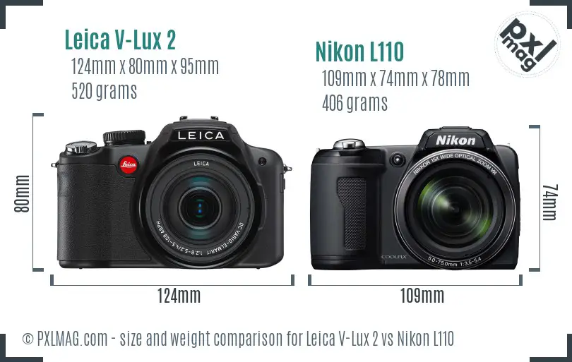 Leica V-Lux 2 vs Nikon L110 size comparison Leica V-Lux 2 vs Nikon L110 size comparison