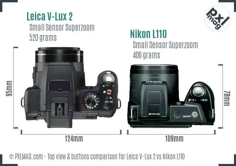 Leica V-Lux 2 vs Nikon L110 top view buttons comparison Leica V-Lux 2 vs Nikon L110 top view buttons comparison