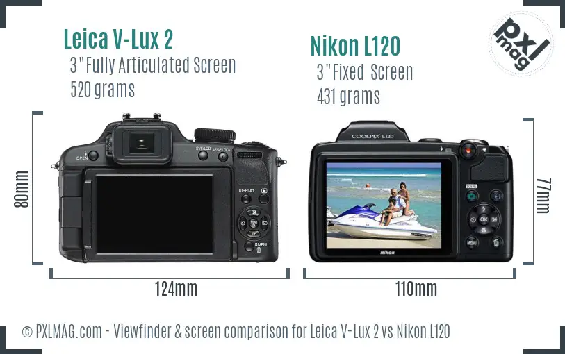 Leica V-Lux 2 vs Nikon L120 Screen and Viewfinder comparison