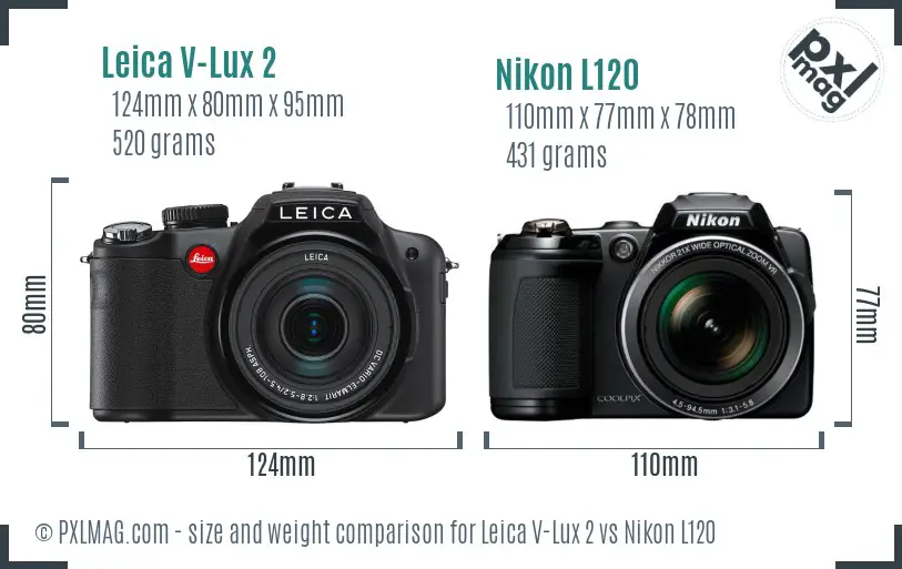 Leica V-Lux 2 vs Nikon L120 size comparison