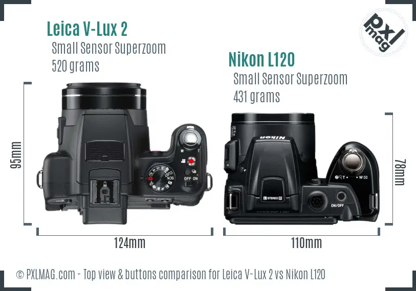 Leica V-Lux 2 vs Nikon L120 top view buttons comparison
