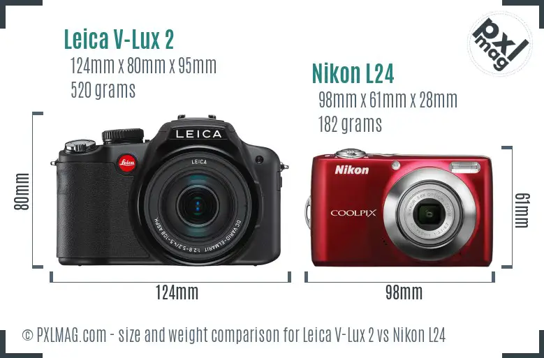 Leica V-Lux 2 vs Nikon L24 size comparison