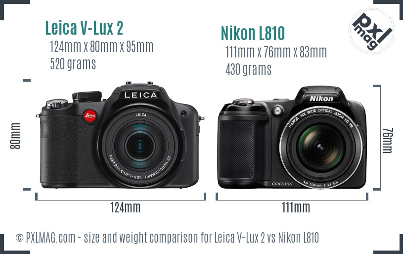 Leica V-Lux 2 vs Nikon L810 size comparison Leica V-Lux 2 vs Nikon L810 size comparison