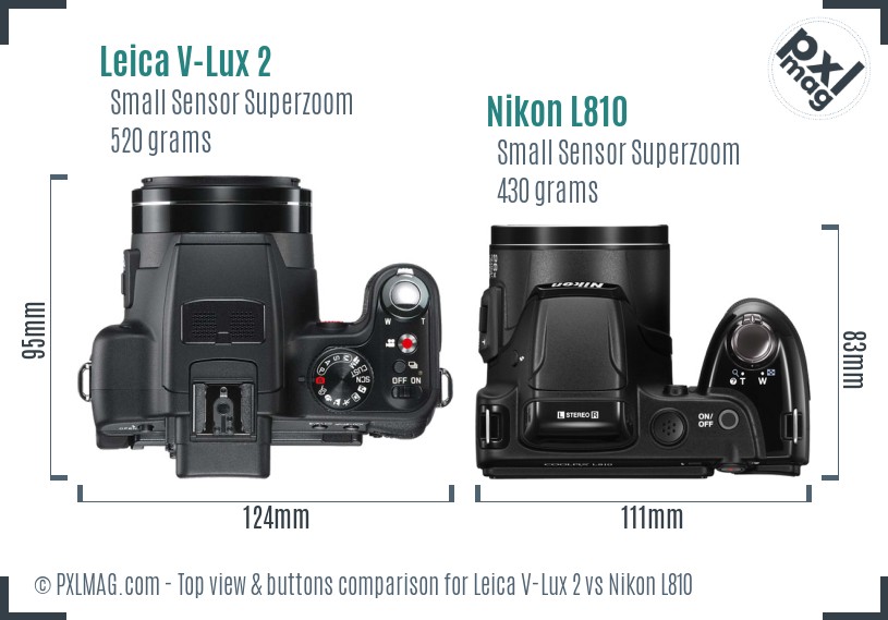 Leica V-Lux 2 vs Nikon L810 top view buttons comparison