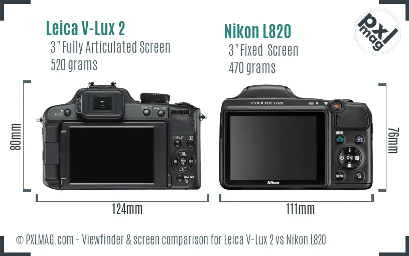 Leica V-Lux 2 vs Nikon L820 Screen and Viewfinder comparison