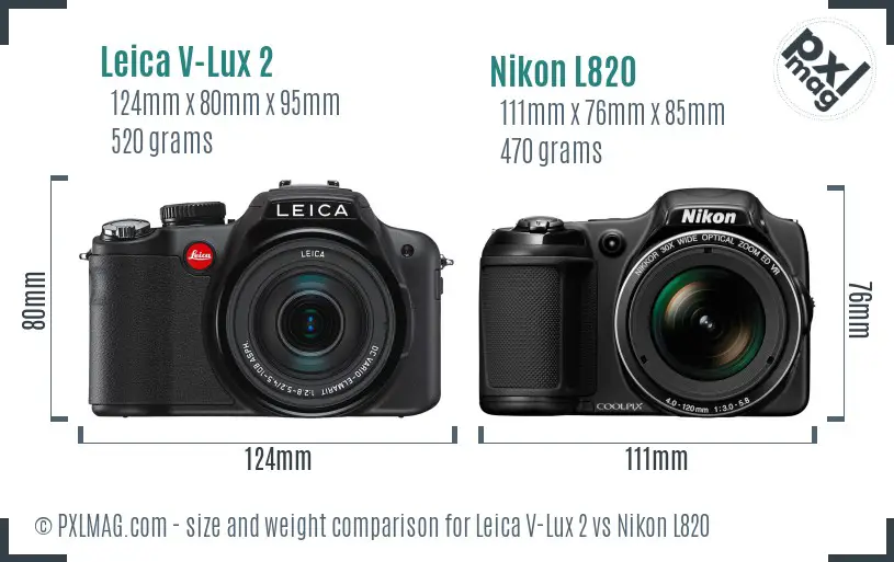 Leica V-Lux 2 vs Nikon L820 size comparison