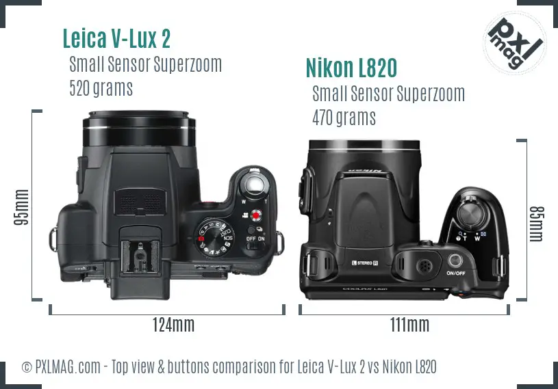 Leica V-Lux 2 vs Nikon L820 top view buttons comparison