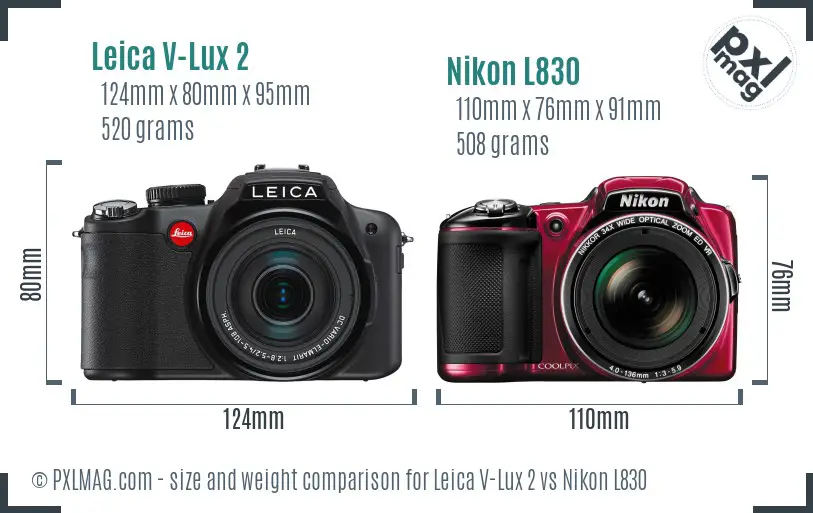 Leica V-Lux 2 vs Nikon L830 size comparison Leica V-Lux 2 vs Nikon L830 size comparison