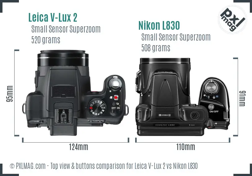 Leica V-Lux 2 vs Nikon L830 top view buttons comparison Leica V-Lux 2 vs Nikon L830 top view buttons comparison