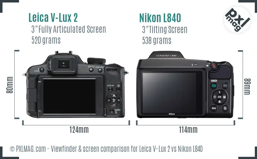 Leica V-Lux 2 vs Nikon L840 Screen and Viewfinder comparison