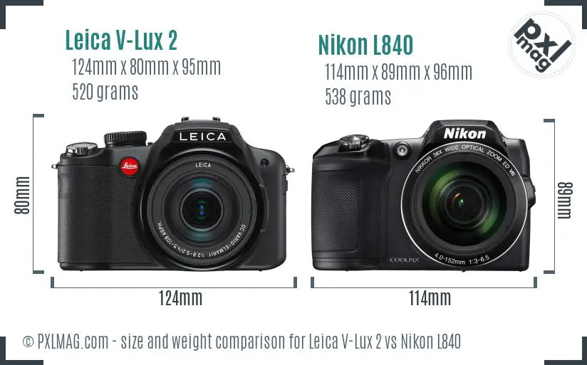 Leica V-Lux 2 vs Nikon L840 size comparison