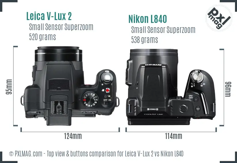 Leica V-Lux 2 vs Nikon L840 top view buttons comparison