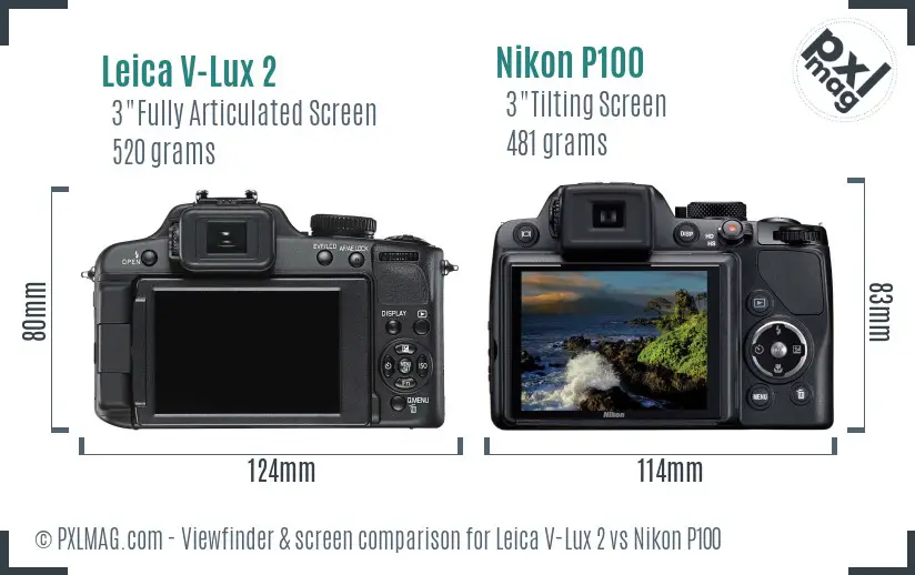 Leica V-Lux 2 vs Nikon P100 Screen and Viewfinder comparison
