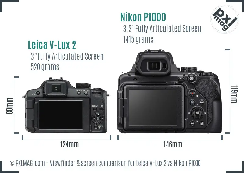 Leica V-Lux 2 vs Nikon P1000 Screen and Viewfinder comparison