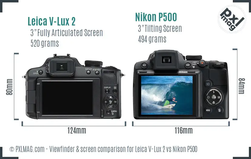 Leica V-Lux 2 vs Nikon P500 Screen and Viewfinder comparison