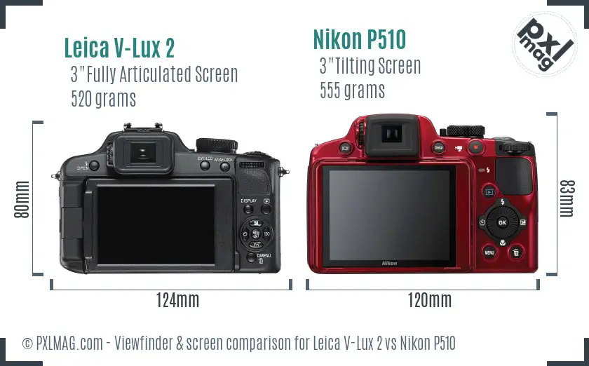 Leica V-Lux 2 vs Nikon P510 Screen and Viewfinder comparison