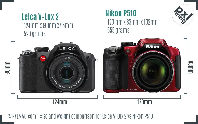 Leica V-Lux 2 vs Nikon P510 size comparison