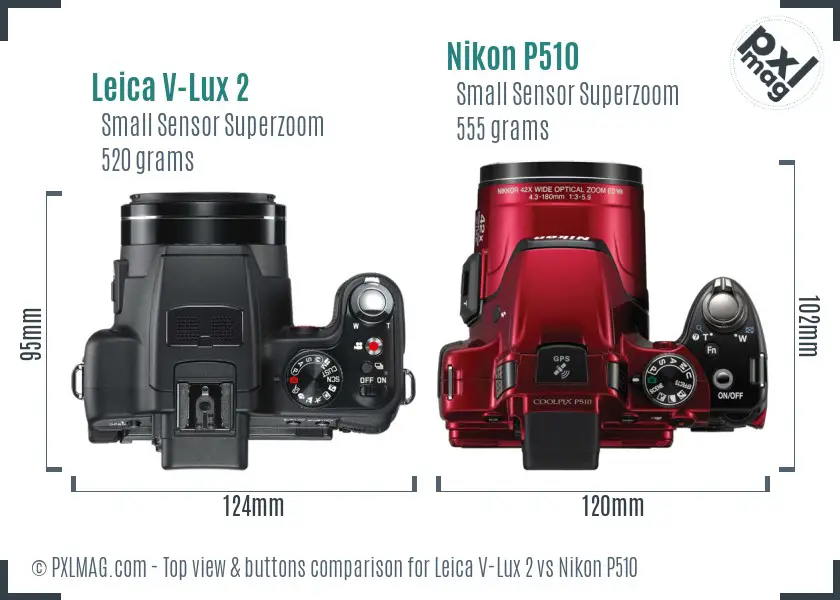 Leica V-Lux 2 vs Nikon P510 top view buttons comparison