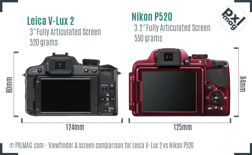 Leica V-Lux 2 vs Nikon P520 Screen and Viewfinder comparison