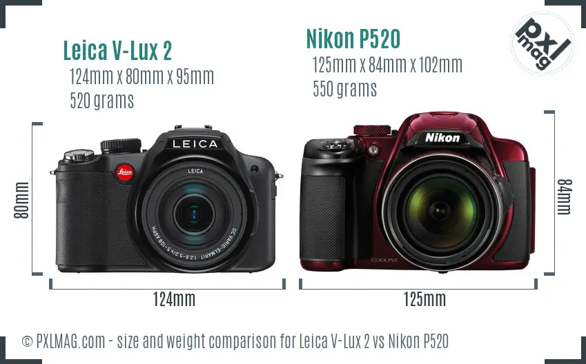 Leica V-Lux 2 vs Nikon P520 size comparison