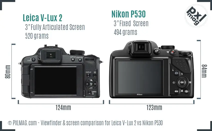 Leica V-Lux 2 vs Nikon P530 Screen and Viewfinder comparison