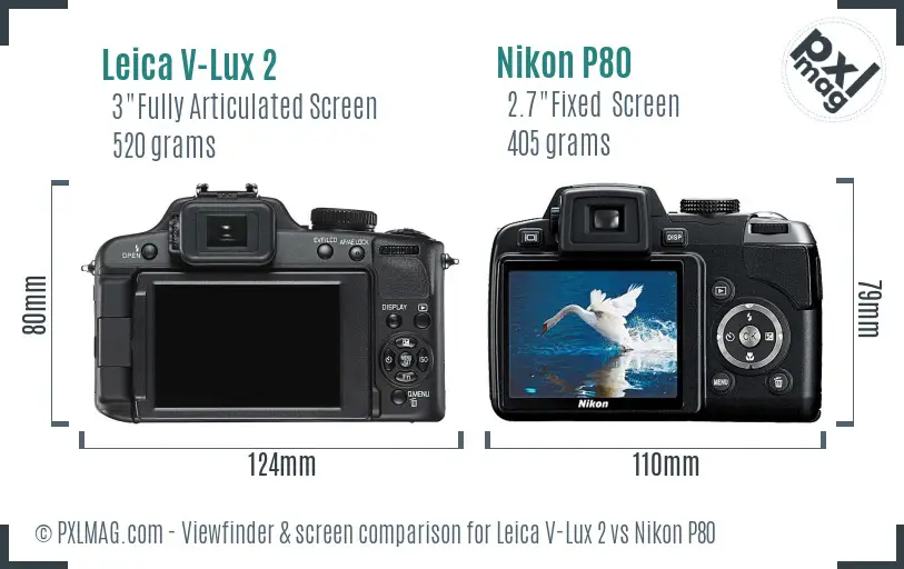 Leica V-Lux 2 vs Nikon P80 Screen and Viewfinder comparison