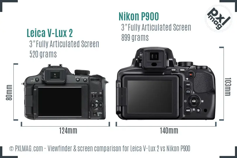 Leica V-Lux 2 vs Nikon P900 Screen and Viewfinder comparison