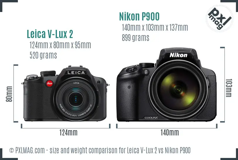 Leica V-Lux 2 vs Nikon P900 size comparison
