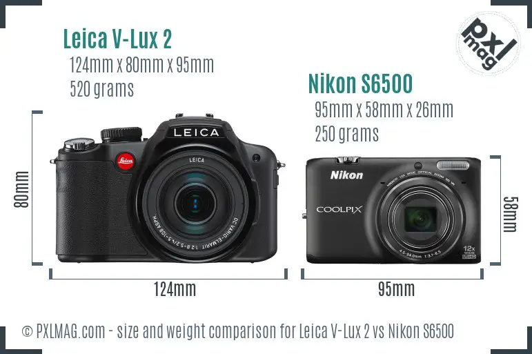 Leica V-Lux 2 vs Nikon S6500 size comparison