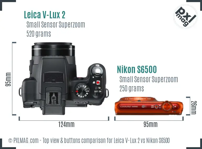 Leica V-Lux 2 vs Nikon S6500 top view buttons comparison