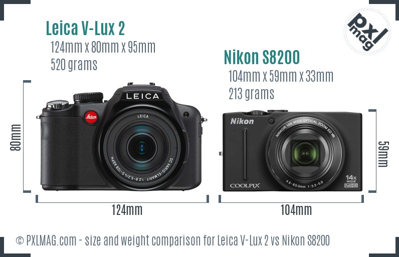 Leica V-Lux 2 vs Nikon S8200 size comparison Leica V-Lux 2 vs Nikon S8200 size comparison