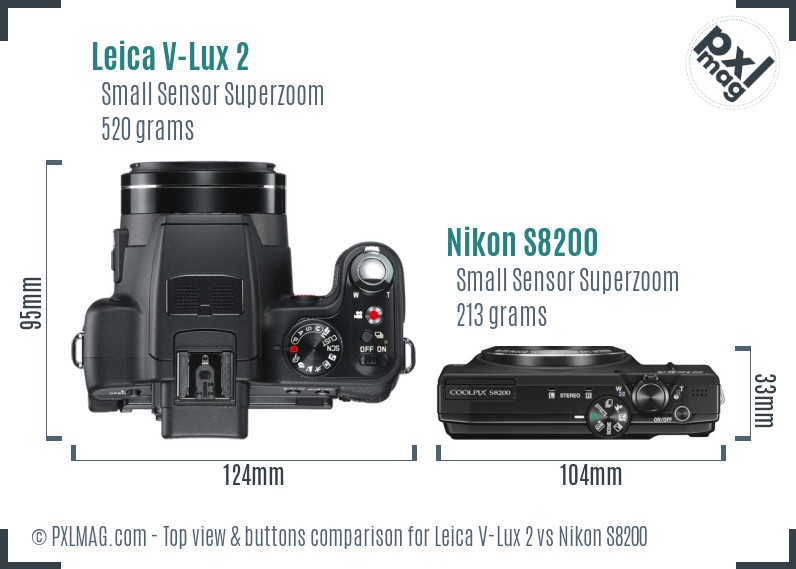 Leica V-Lux 2 vs Nikon S8200 top view buttons comparison