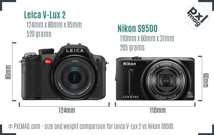 Leica V-Lux 2 vs Nikon S9500 size comparison Leica V-Lux 2 vs Nikon S9500 size comparison