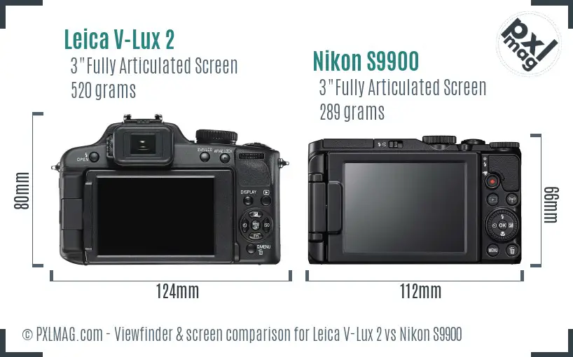 Leica V-Lux 2 vs Nikon S9900 Screen and Viewfinder comparison