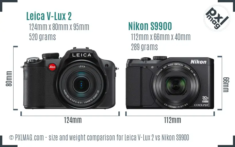 Leica V-Lux 2 vs Nikon S9900 size comparison