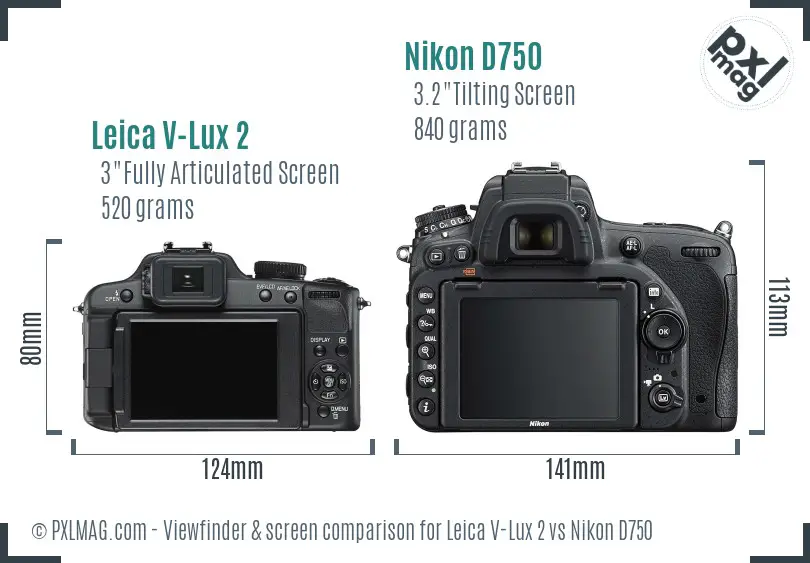 Leica V-Lux 2 vs Nikon D750 Screen and Viewfinder comparison
