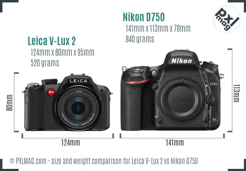 Leica V-Lux 2 vs Nikon D750 size comparison