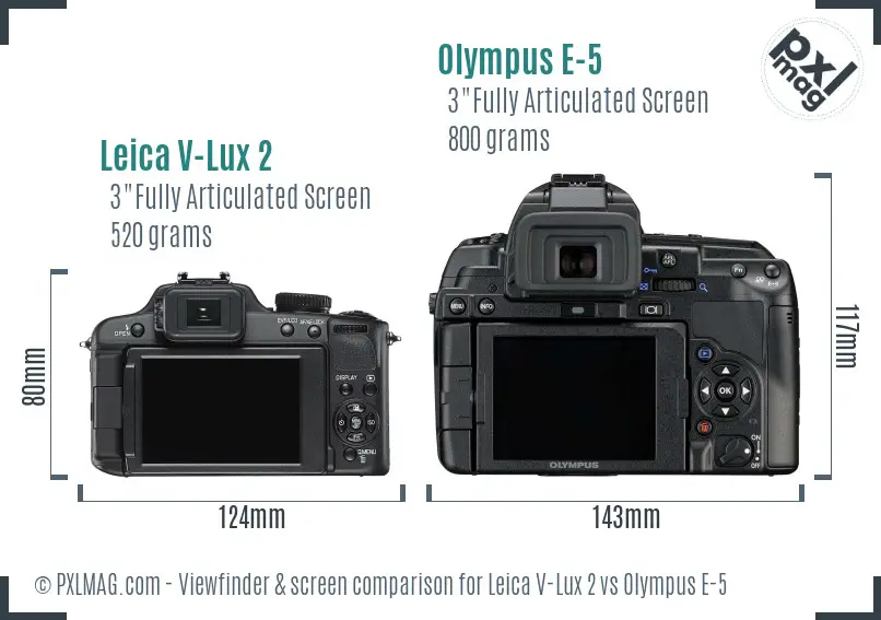 Leica V-Lux 2 vs Olympus E-5 Screen and Viewfinder comparison