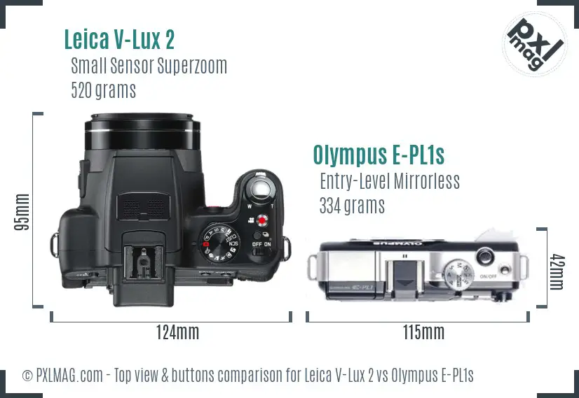 Leica V-Lux 2 vs Olympus E-PL1s top view buttons comparison