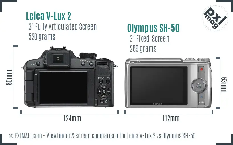Leica V-Lux 2 vs Olympus SH-50 Screen and Viewfinder comparison