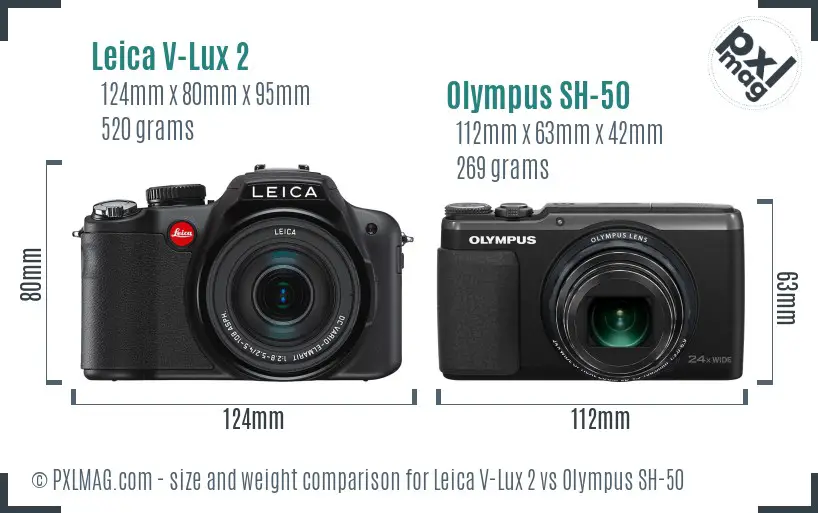 Leica V-Lux 2 vs Olympus SH-50 size comparison
