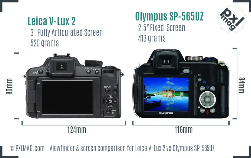 Leica V-Lux 2 vs Olympus SP-565UZ Screen and Viewfinder comparison