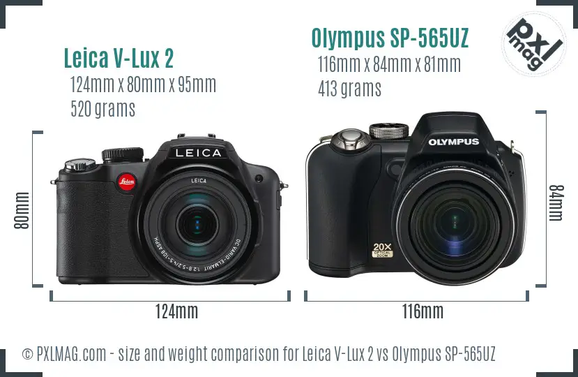 Leica V-Lux 2 vs Olympus SP-565UZ size comparison
