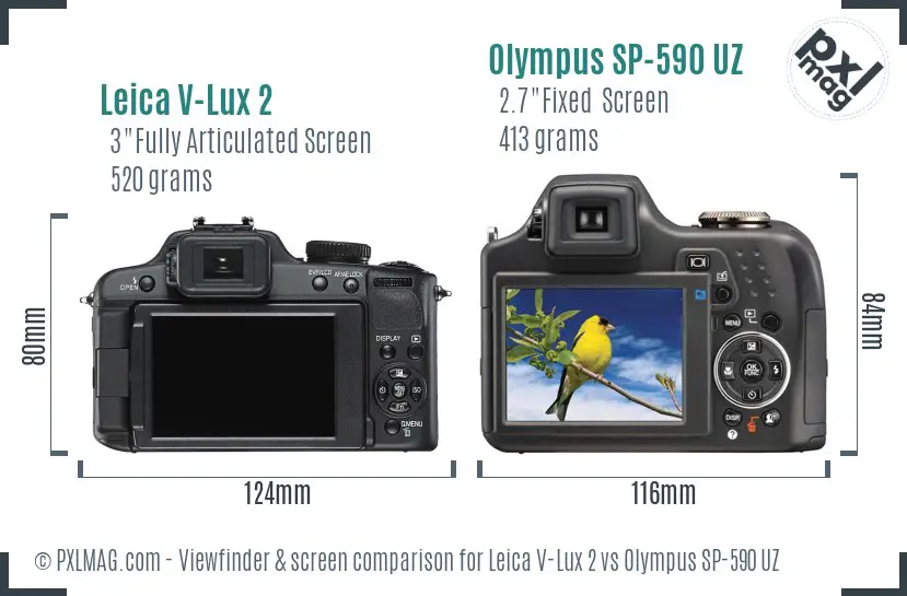 Leica V-Lux 2 vs Olympus SP-590 UZ Screen and Viewfinder comparison