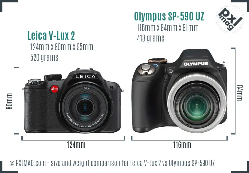 Leica V-Lux 2 vs Olympus SP-590 UZ size comparison