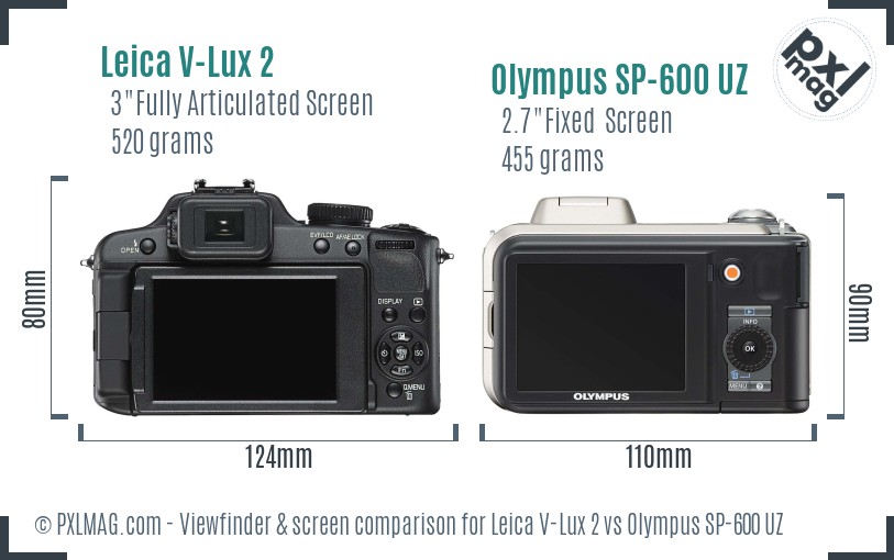 Leica V-Lux 2 vs Olympus SP-600 UZ Screen and Viewfinder comparison